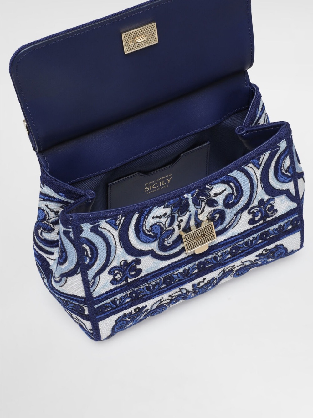 Dolce & Gabbana Navy and White Embroidered Sicily Shoulder Bag